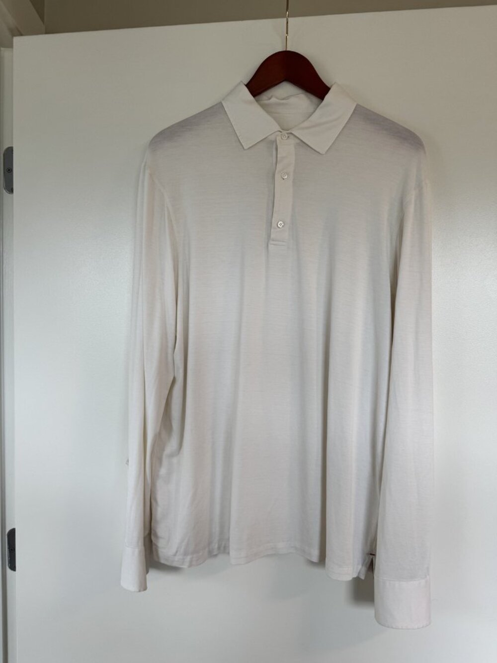 Isaia Men's Long Sleeve Polo XL Off-White Silk Cotton Made in Italy